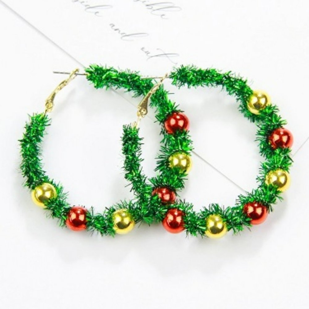 Christmas Bead Hoop Earrings